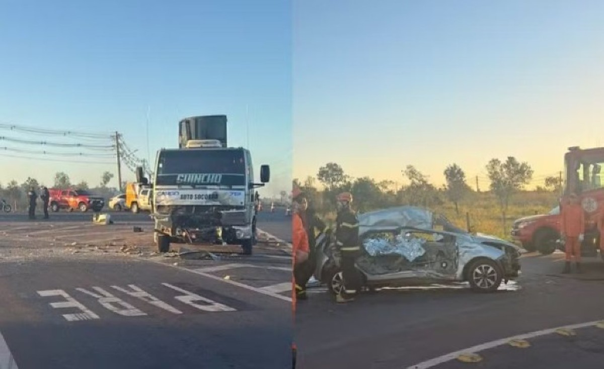 Homem e duas crianças morrem em acidente entre carro e caminhão em MT; Veja