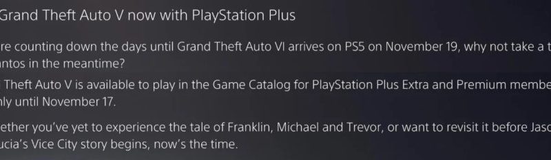 GTA 5 sai da PS Plus pouco antes da estreia de GTA 6
