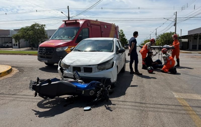 Acidente em Sorriso: carro e moto batem em avenida