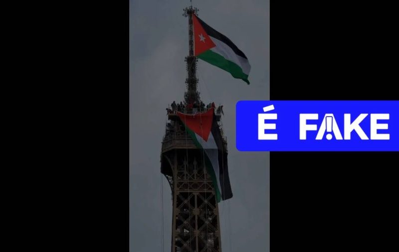 Vídeo da Torre Eiffel com bandeira da Palestina é falso criado por IA