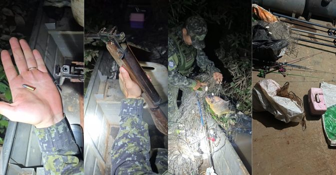 PM apreende espingarda e redes de pesca em rio de Mato Grosso