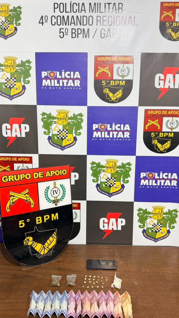 PM flagra homem e adolescente com drogas e dinheiro no Centro de Rondonópolis