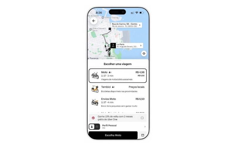 Uber Moto cria tarifa fixa de R$ 4,98 para trajetos curtos
